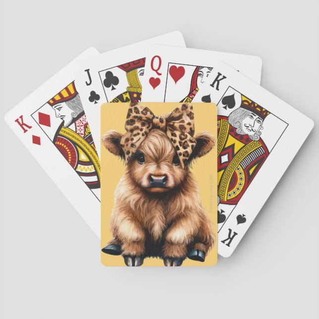 Niedliche Hochlandkuh mit Bow, gelb gezinkte Karte Spielkarten (Rückseite)