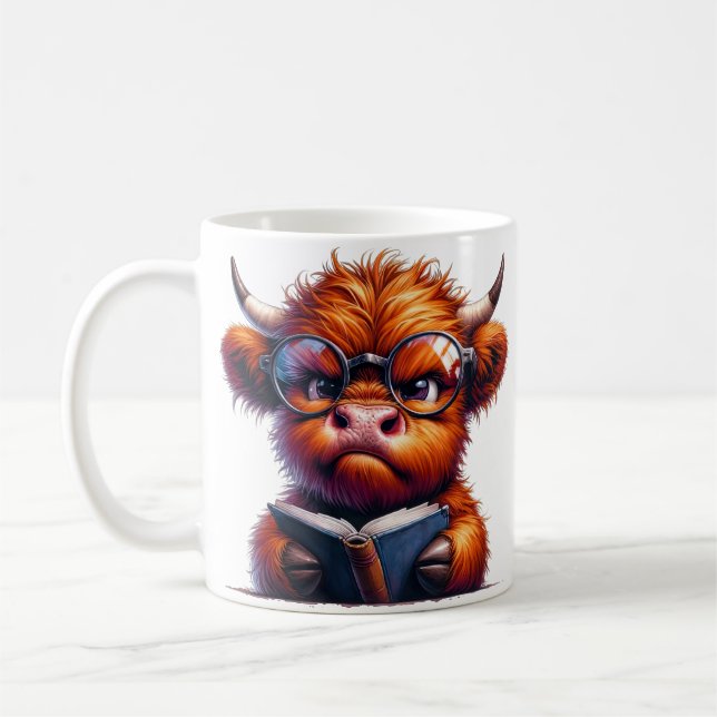 Niedliche Hochlandkuh mit Brille Kaffeetasse (Links)