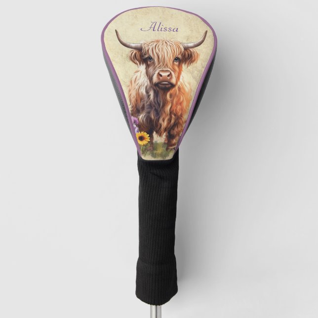 Niedliche Hochlandkuh mit Name Golf Headcover (Vorderseite)
