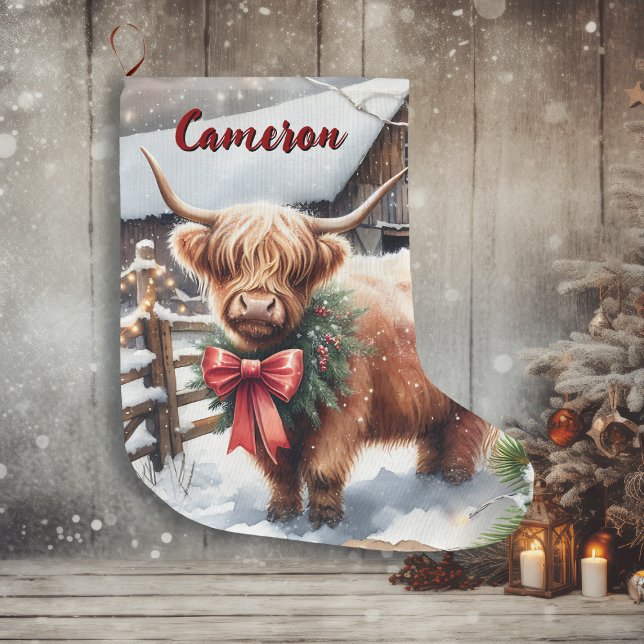 Niedliche Hochlandkuh Personalisiert Weihnachten Großer Weihnachtsstrumpf (Von Creator hochgeladen)