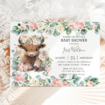 Niedliche Hochlandkuh Pink Blumengrün Babydusche