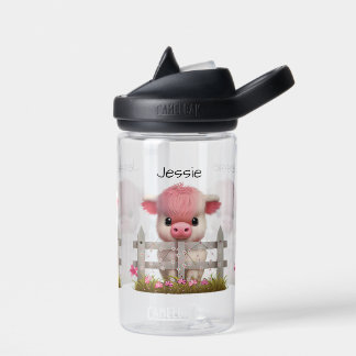 Niedliche Hochlandkuh Rosa Blütenname Kinderschule Trinkflasche