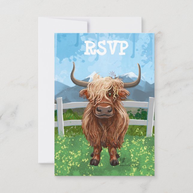 Niedliche Hochlandkuh RSVP Karte (Vorderseite)
