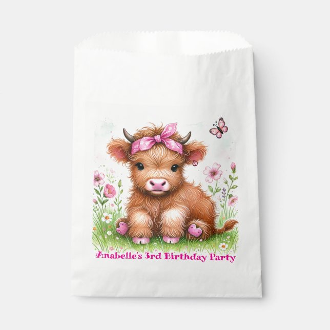 Niedliche Hochlandkuh-Schmetterling-Girl Geburtsta Geschenktütchen (Vorderseite)