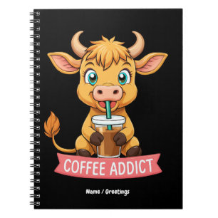Niedliche Hochlandkuh trinken Kaffee Addict Witz S Notizblock