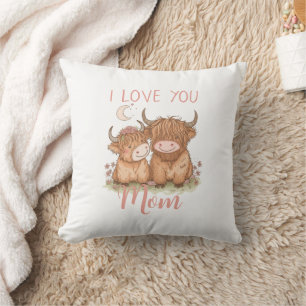 Niedliche Hochlandkuh und Mama I Liebe Sie Muttert Kissen