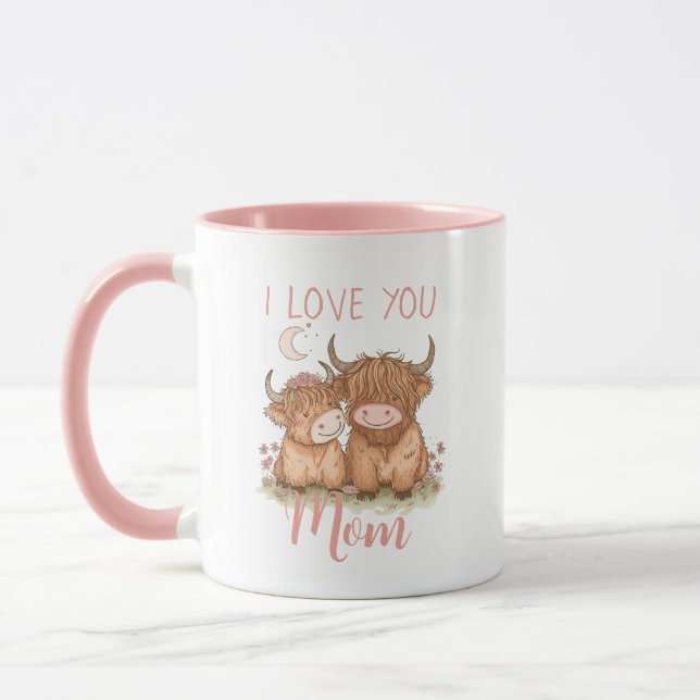 Niedliche Hochlandkuh und Mama I Liebe Sie Muttert Tasse (Links)