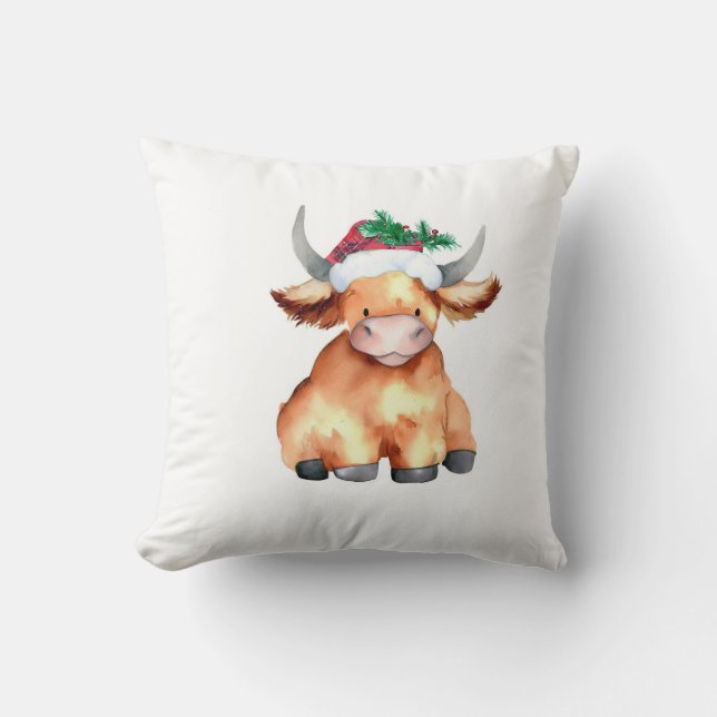 niedliche Hochlandkuh-Weihnachtsabend Kissen (Vorderseite)