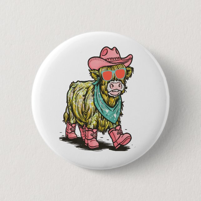 Niedliche Hochlandkuh, Western Button (Vorderseite)