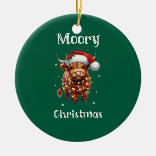 Niedliche Hochlandkuhweihe Keramik Ornament (Vorne)