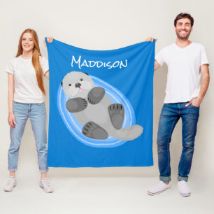 Niedliche Hochseeotter-Blauer Cartoon-Illustration Fleecedecke