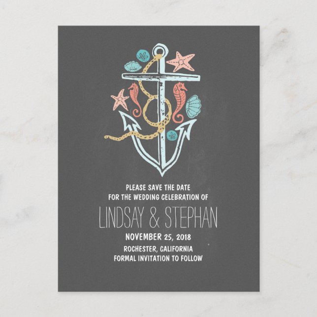 Niedliche Hochzeit am Strand Save the Date Postkar Ankündigungspostkarte (Vorderseite)