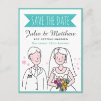 Niedliche Hochzeit Couple Doodle Save the Date nac