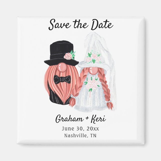Niedliche Hochzeit Gnome Couple Save the Date Magnet (Vorne)