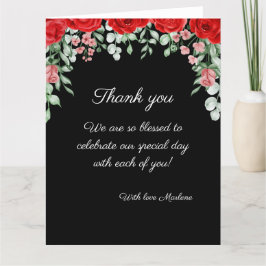 Niedliche Hochzeit in Schwarz und Rot Dankeskarte
