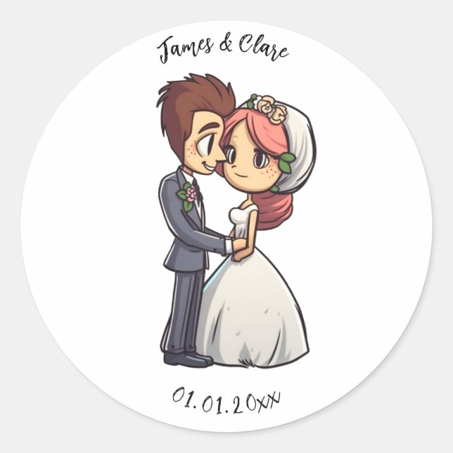 Niedliche Hochzeit Runder Aufkleber (Vorderseite)