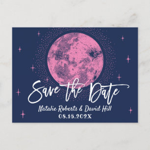 Niedliche Hochzeit von Moon & Stars Navy Blue Save Ankündigungspostkarte