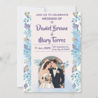 Niedliche Hochzeitseinladung Blau Lila Einladung