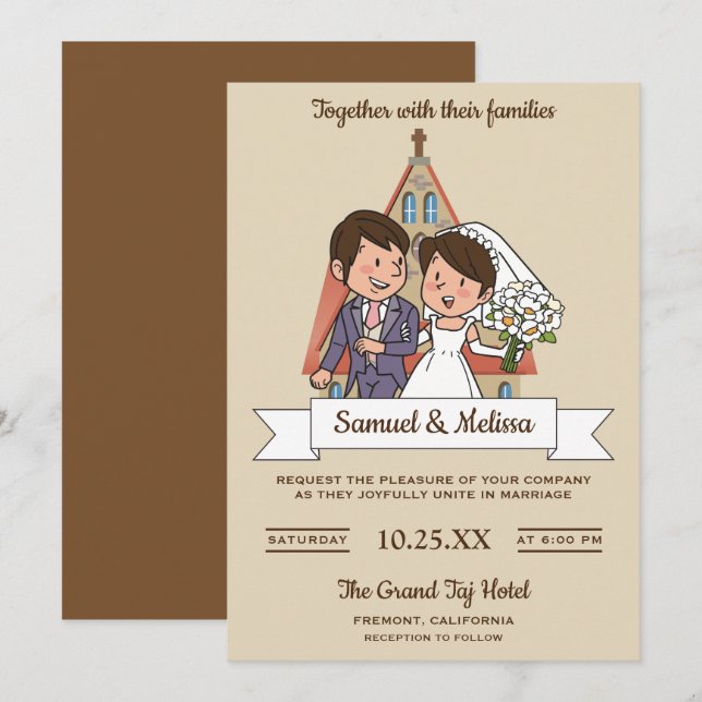 Niedliche Hochzeitseinladung Einladung (Vorne/Hinten)