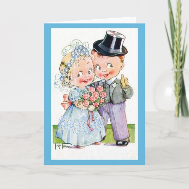 Niedliche Hochzeitskarte, veränderte Vintage Braut Karte (Vorderseite)