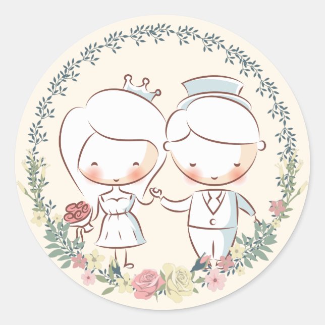 Niedliche Hochzeitskleber für Braut und Groom Runder Aufkleber (Vorderseite)