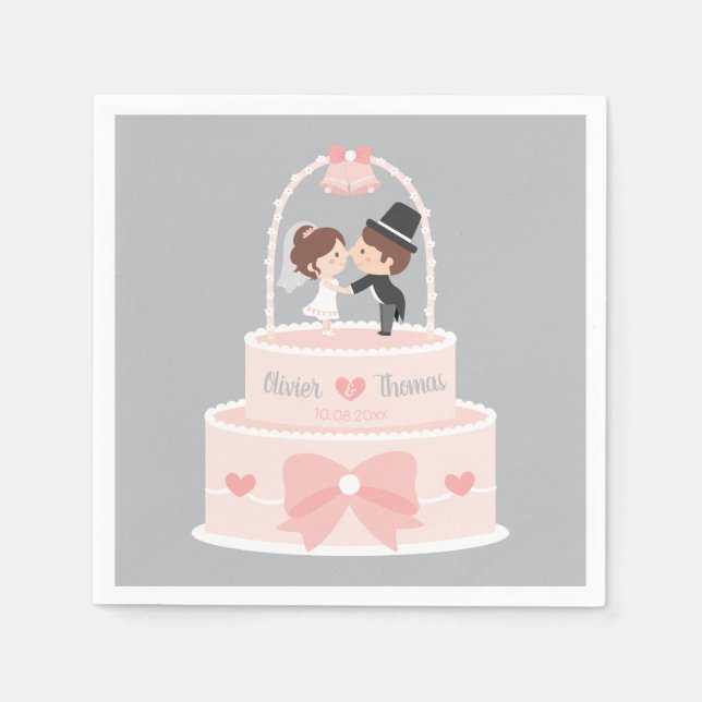 Niedliche Hochzeitstorte Bräutigam Personalisiert  Serviette (Vorderseite)