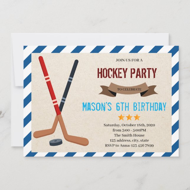 Niedliche Hockey-Party Einladung (Vorderseite)