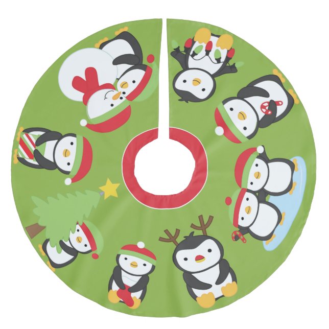 Niedliche Holiday Pinguine Weihnachtsbaumrock Polyester Weihnachtsbaumdecke (Vorderseite)