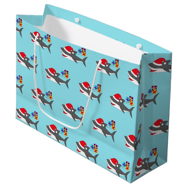 Niedliche Holiday Shark Geschenktasche Große Geschenktüte (Vorderseite Schrägansicht)