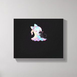 Niedliche Holographic Ghost umarmt Black Cat Cozy Leinwanddruck