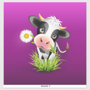 Niedliche Holsteinkuh im Gras über lila Aufkleber