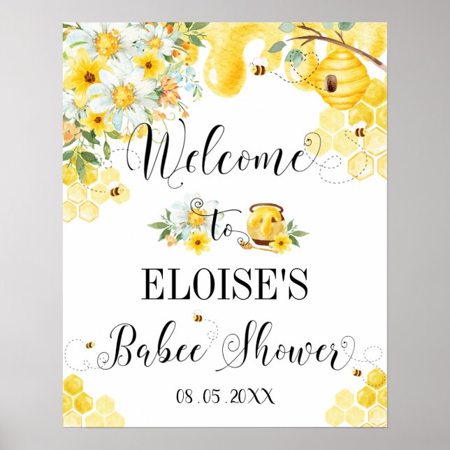 Niedliche Honey Bees Baby Dusche BläserBegrüßungsz Poster (Vorne)