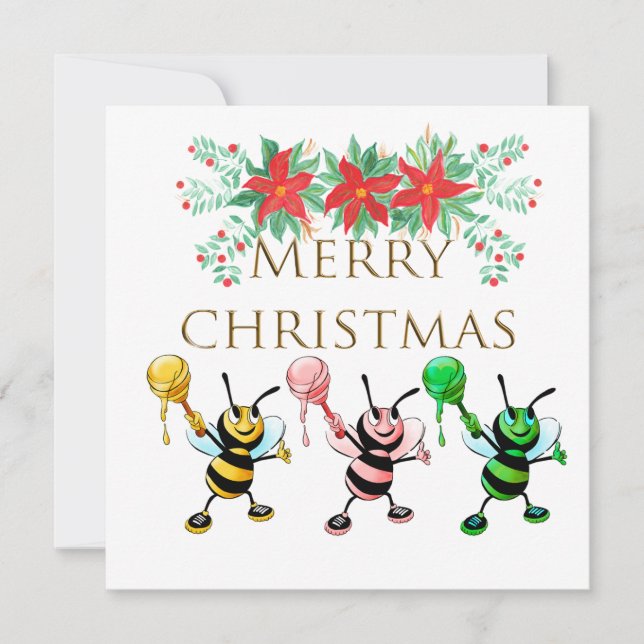 Niedliche Honey Bees Gold Frohe Weihnachten (Vorderseite)