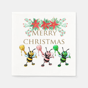 Niedliche Honey Bees Gold Frohe Weihnachten Serviette