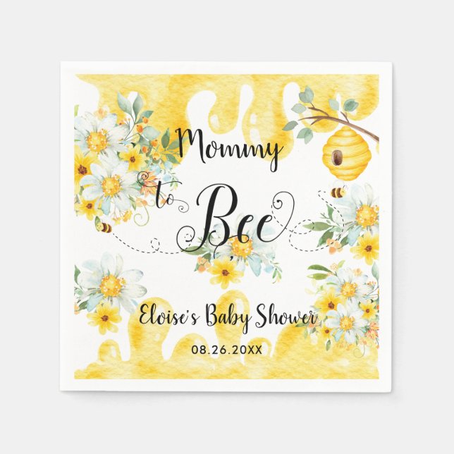 Niedliche Honey Bees Yellow Floral Baby Dusche Serviette (Vorderseite)