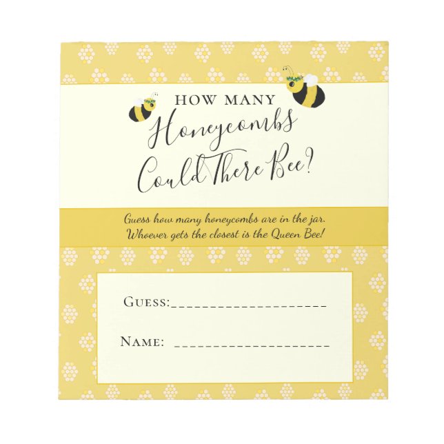 Niedliche Honeybee Baby Shower Honeycombs Guessing Notizblock (Vorderseite)