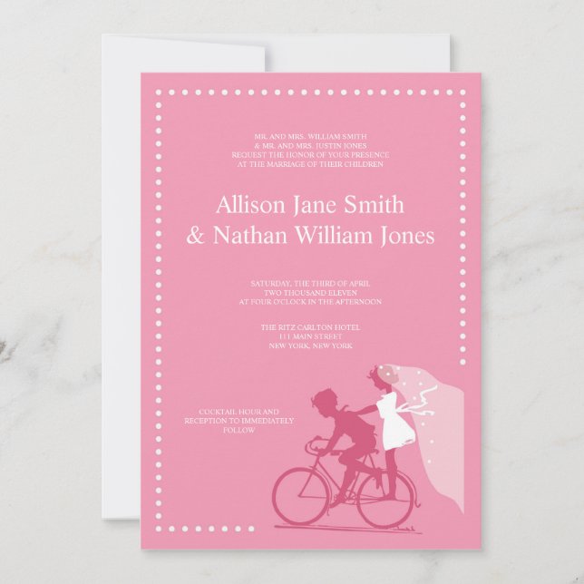 NIEDLICHE Honeysuckle Bicycle Couple Hochzeit Einl Einladung (Vorderseite)