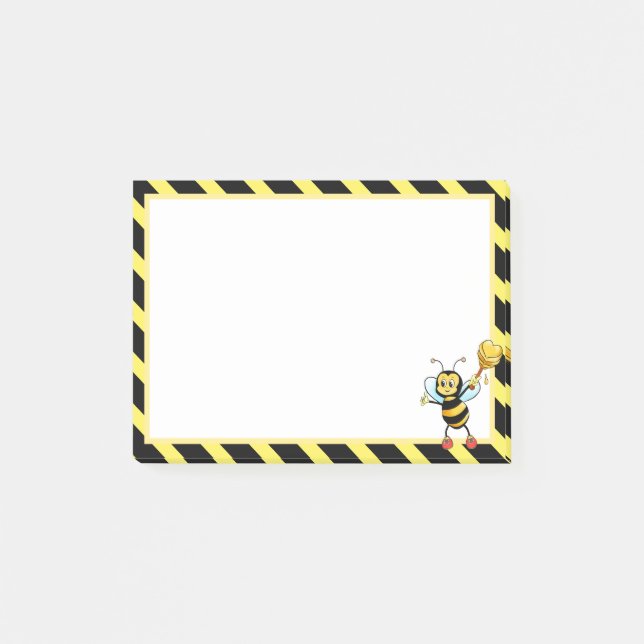 Niedliche Honigbiene auf Black & Yellow Post-it Klebezettel (Vorderseite)