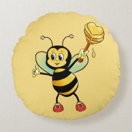 Niedliche Honigbiene mit Herz auf Golden Beige Rundes Kissen