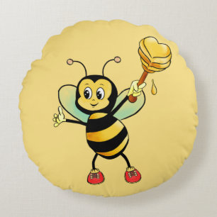 Niedliche Honigbiene mit Herz auf Golden Beige Rundes Kissen