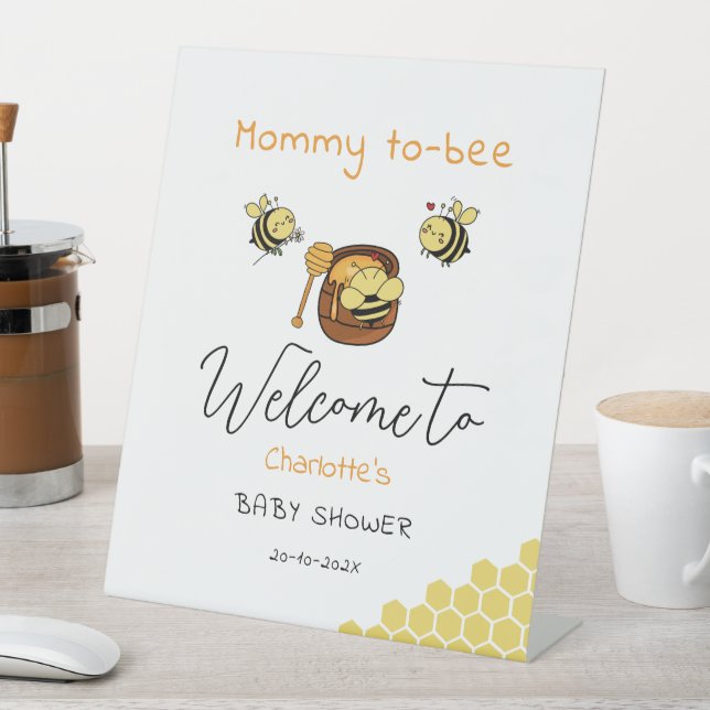 Niedliche Honigbiene mit süßem Honigbaby Willkomme Sockelschild (In Situ)