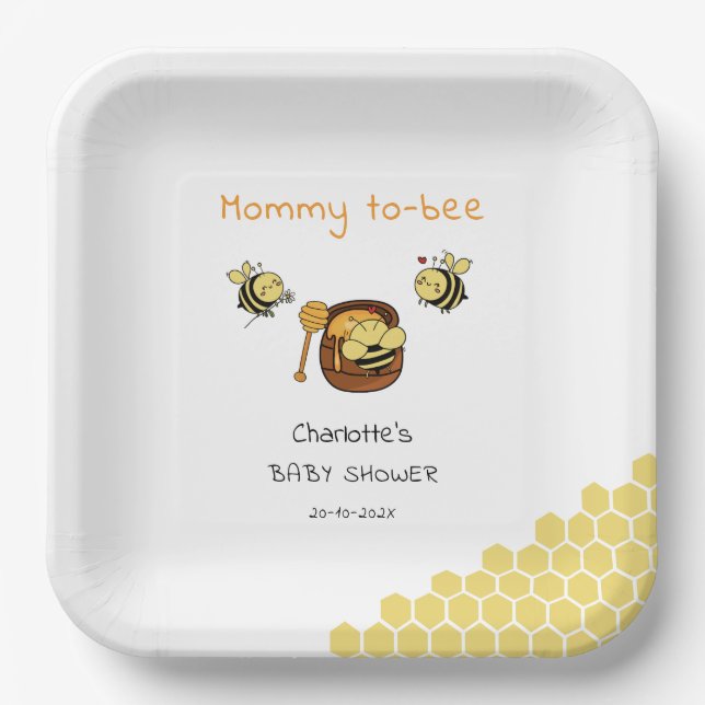 Niedliche Honigbiene mit Sweet Honey Baby Dusche Pappteller (Vorderseite)