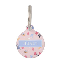 Niedliche Honigbiene Rosa Blume Runde Pet Tag