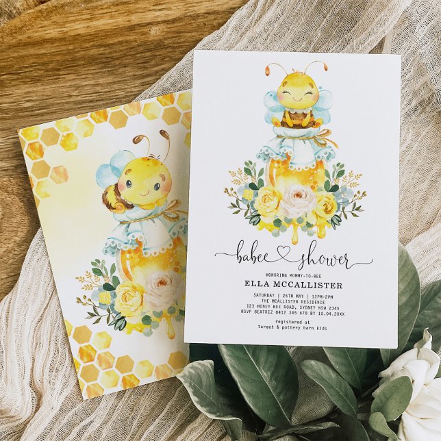 Niedliche Honigbiene | Summer Yellow Roses Baby Du Einladung (Von Creator hochgeladen)