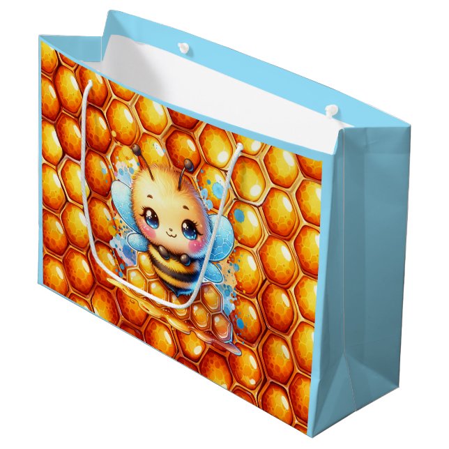 Niedliche Honigbiene und Honeycomb Themed Baby Dus Große Geschenktüte (Vorderseite Schrägansicht)