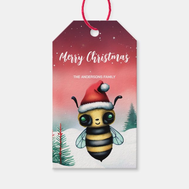Niedliche Honigbiene Weihnachten Party Schneekinde Geschenkanhänger (Vorderseite)