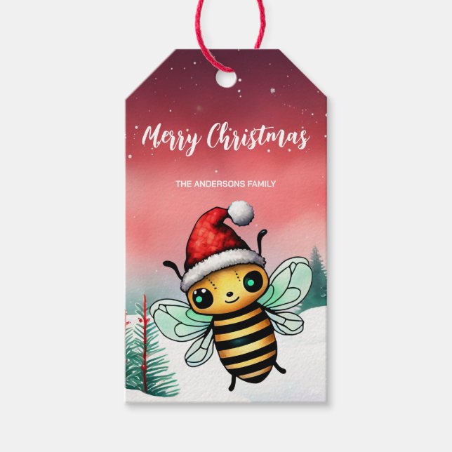 Niedliche Honigbiene Weihnachten Party Schneekinde Geschenkanhänger (Vorderseite)