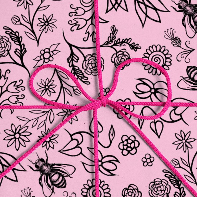 Niedliche Honigbienen Blumenmuster Pastell Pink Geschenkpapier (Von Creator hochgeladen)