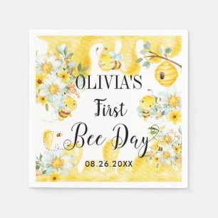 Niedliche Honigbienen Gelbe Flora Geburtstag Serviette