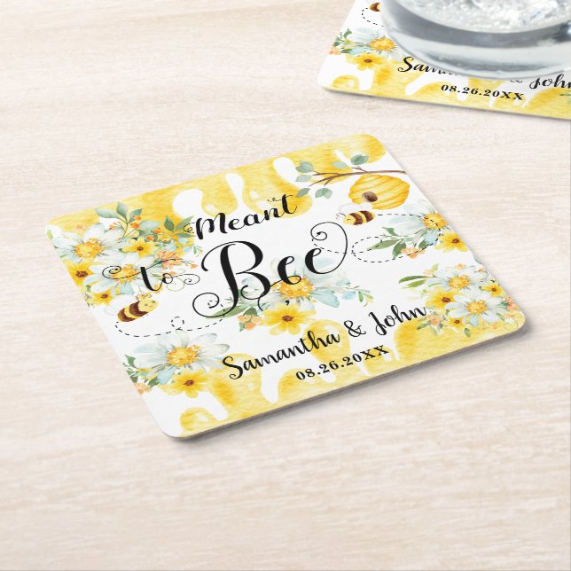 Niedliche Honigbienen Hochzeit mit gelber Blüte Rechteckiger Pappuntersetzer (angewinkelt)